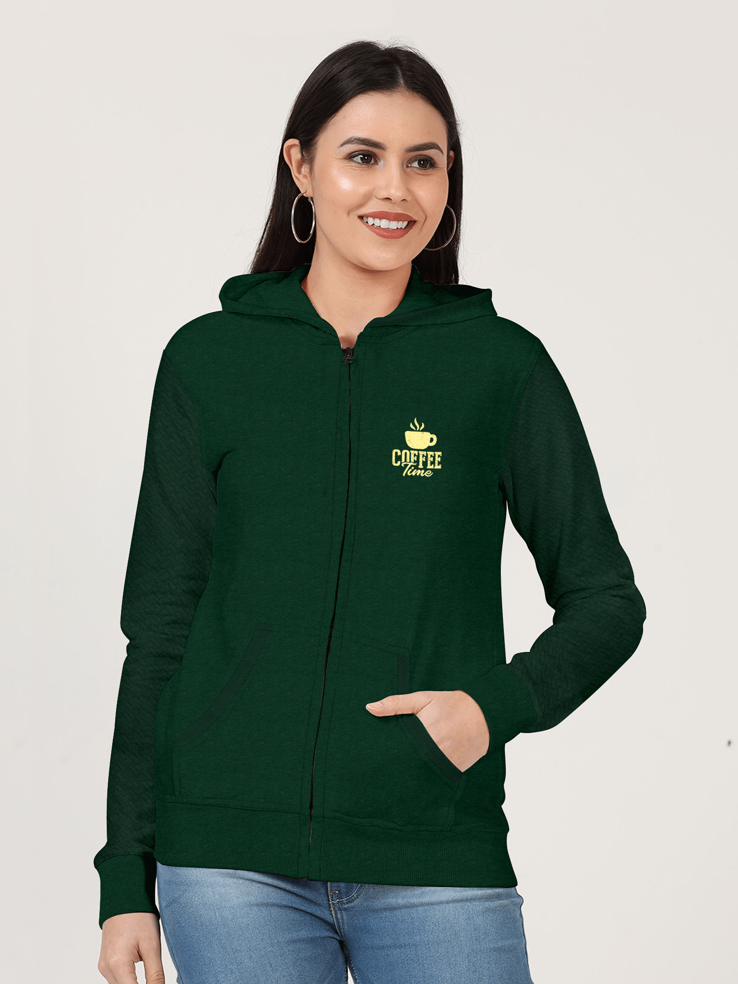 Green zip hoodie women's hotsell