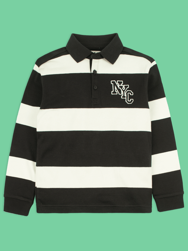 Stone Harbor Boy's Polo Shirt BOY'S BLACK STRIPER RUGBY SHIRT