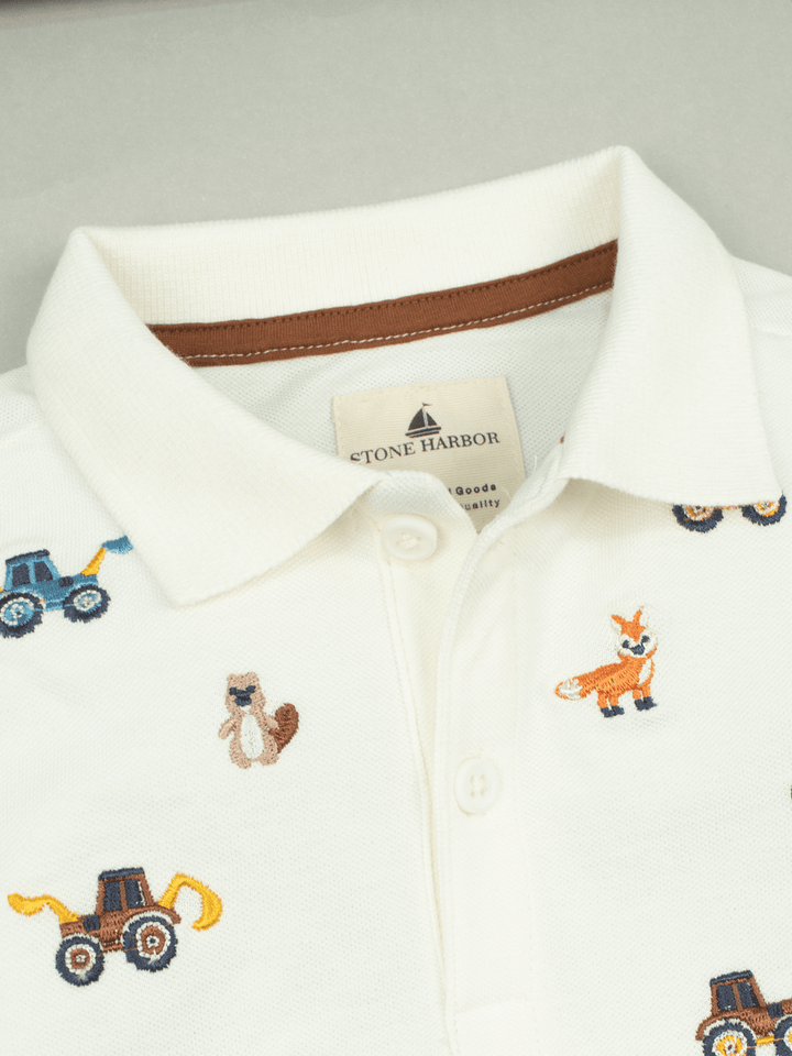 Stone Harbor Boy's Polo Shirt BOY'S PREMIUM WHITE EMBROIDERED POLO