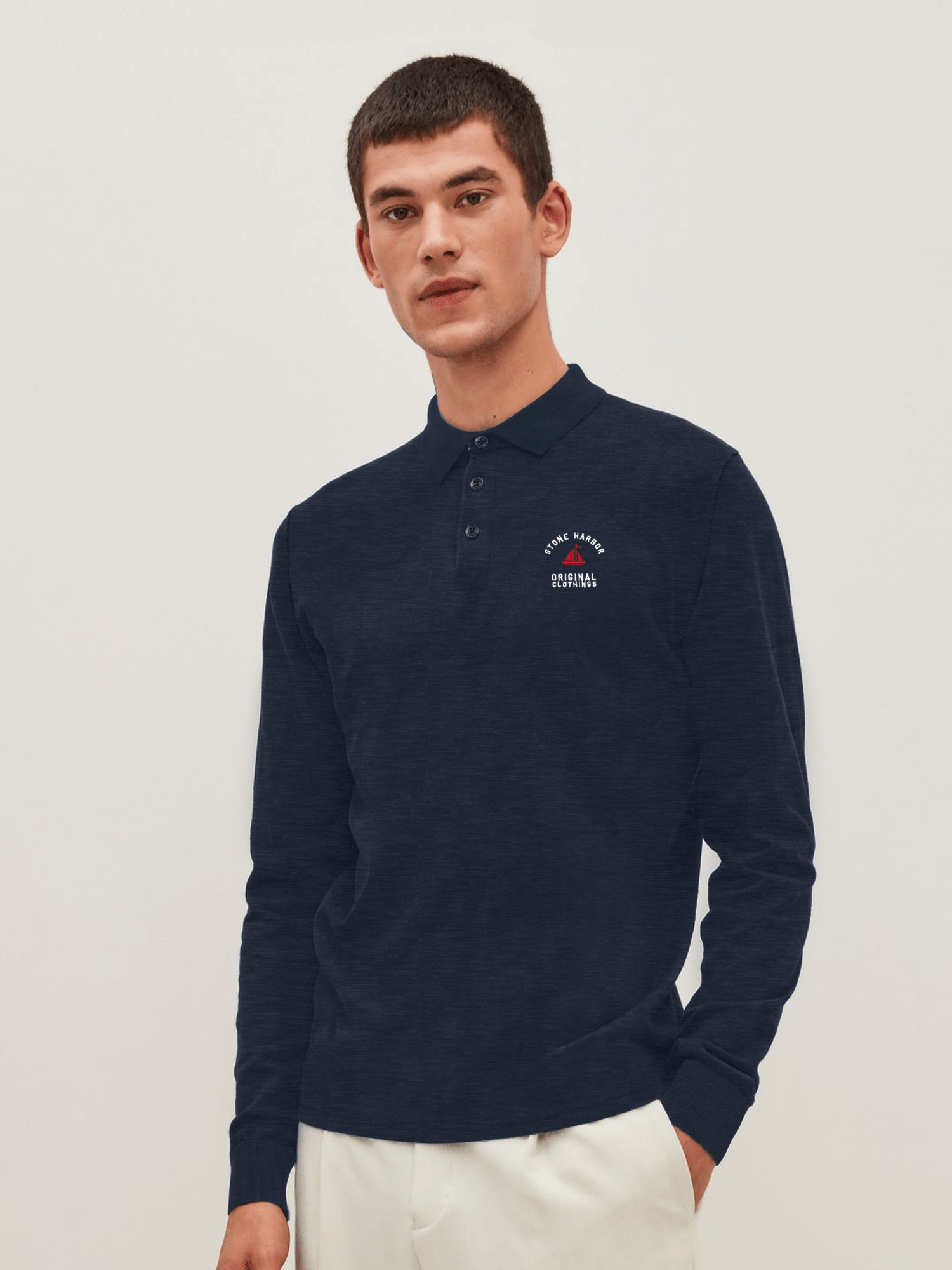 Stone Harbor MEN'S NAVY LONG SLEEVES POLO