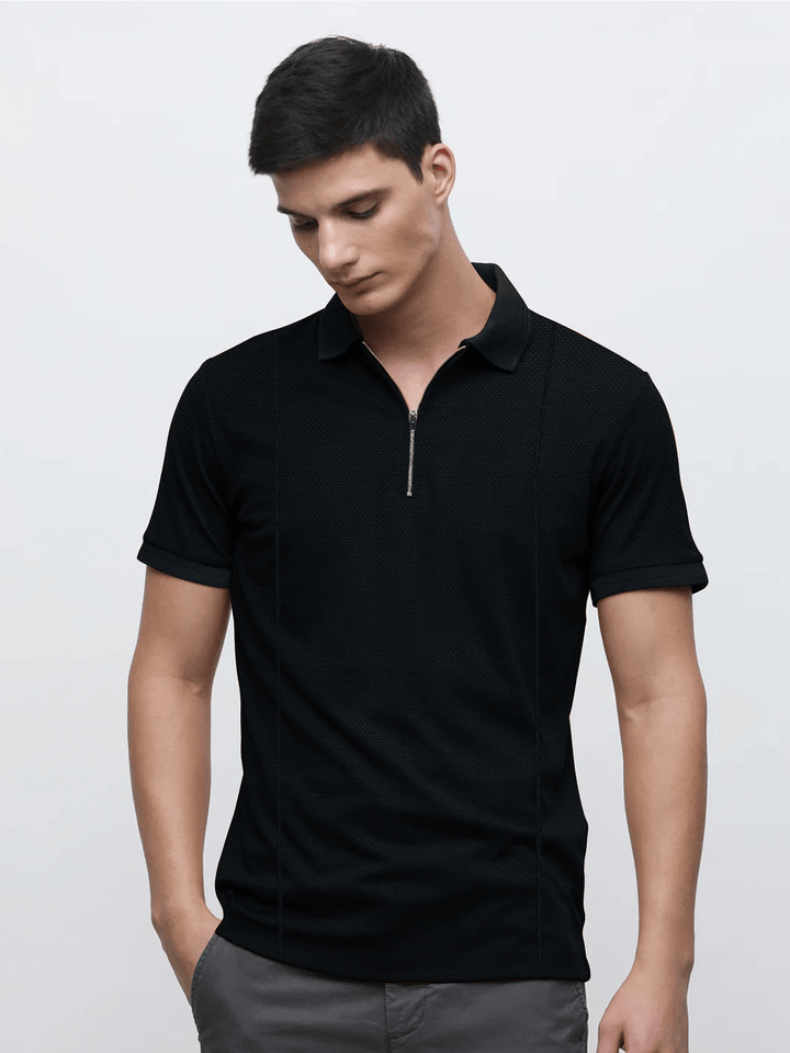 Stone Harbor MEN'S NAVY ZIP-UP POLO SHIRT