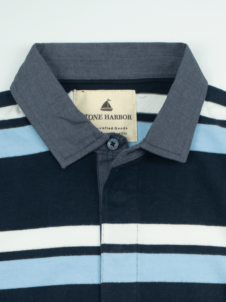 Stone Harbor Men's Rugby Shirt MEN'S PREMIUM BLUE STRIPER RUGBY