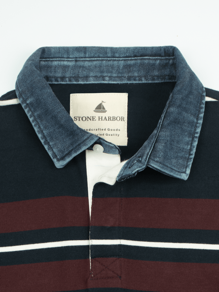 Stone Harbor Men's Rugby Shirt MEN'S PREMIUM MAROON STRIPER RUGBY