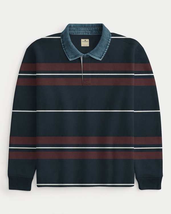 Stone Harbor Men's Rugby Shirt MEN'S PREMIUM MAROON STRIPER RUGBY