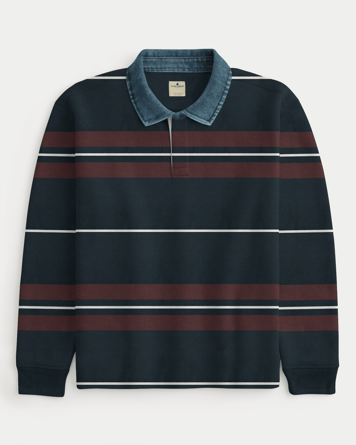 Stone Harbor Men's Rugby Shirt MEN'S PREMIUM MAROON STRIPER RUGBY