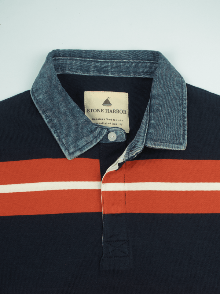 Stone Harbor Men's Rugby Shirt MEN'S PREMIUM ORANGE STRIPER RUGBY