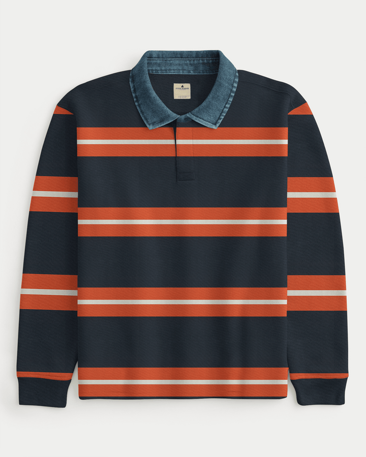 Stone Harbor Men's Rugby Shirt MEN'S PREMIUM ORANGE STRIPER RUGBY