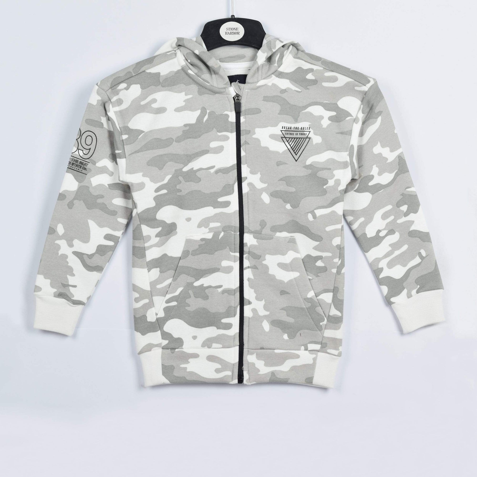 Stone Harbor Boy's Zipper Hoodie Grey / 4-5 Y BOY'S STONE HARBOR GREY CAMO FUTURE IS YOURS ZIP-UP FLEECE HOODIE