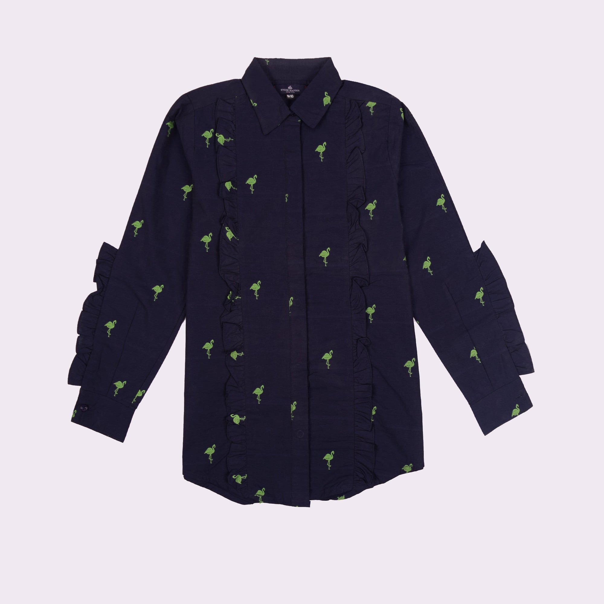 Stone Harbor Girls Casual Shirt Navy / 9-10 GIRL'S STONE HARBOR RUFFLE EMBROIDERED CASUAL SHIRT