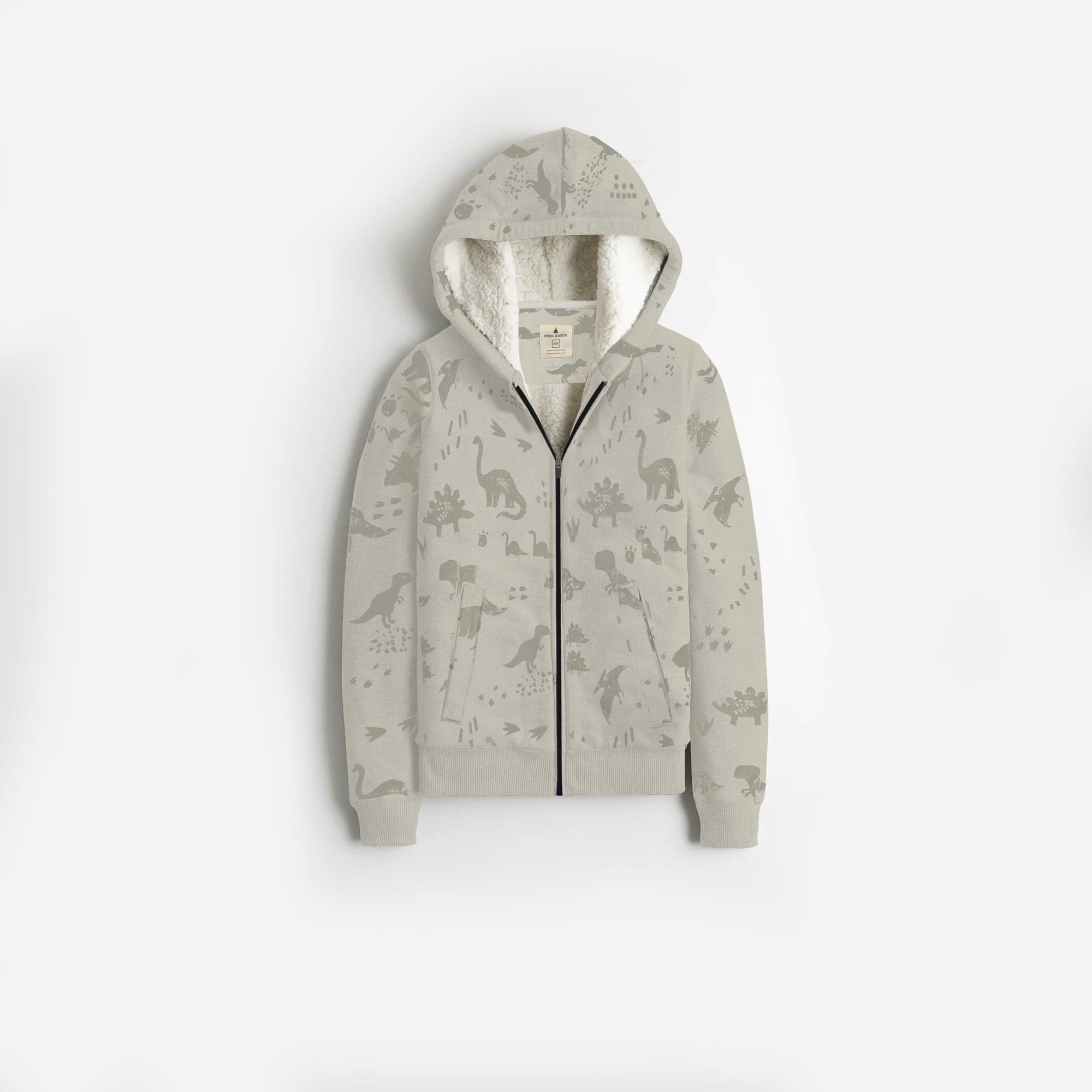 Stone Harbor Kid's Hoodie Beige / 2-3 Y BOY'S STONE HARBOR BEIGE DINO-MITE PRINTED HEAVY SHERPA HOODIE