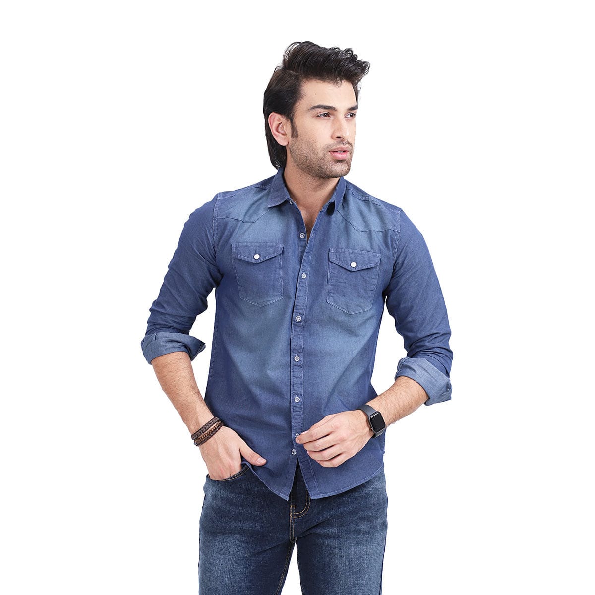 Stone Harbor Men's Casual Shirt Denim / S MEN'S SLIM FIT DENIM CASUAL SHIRT