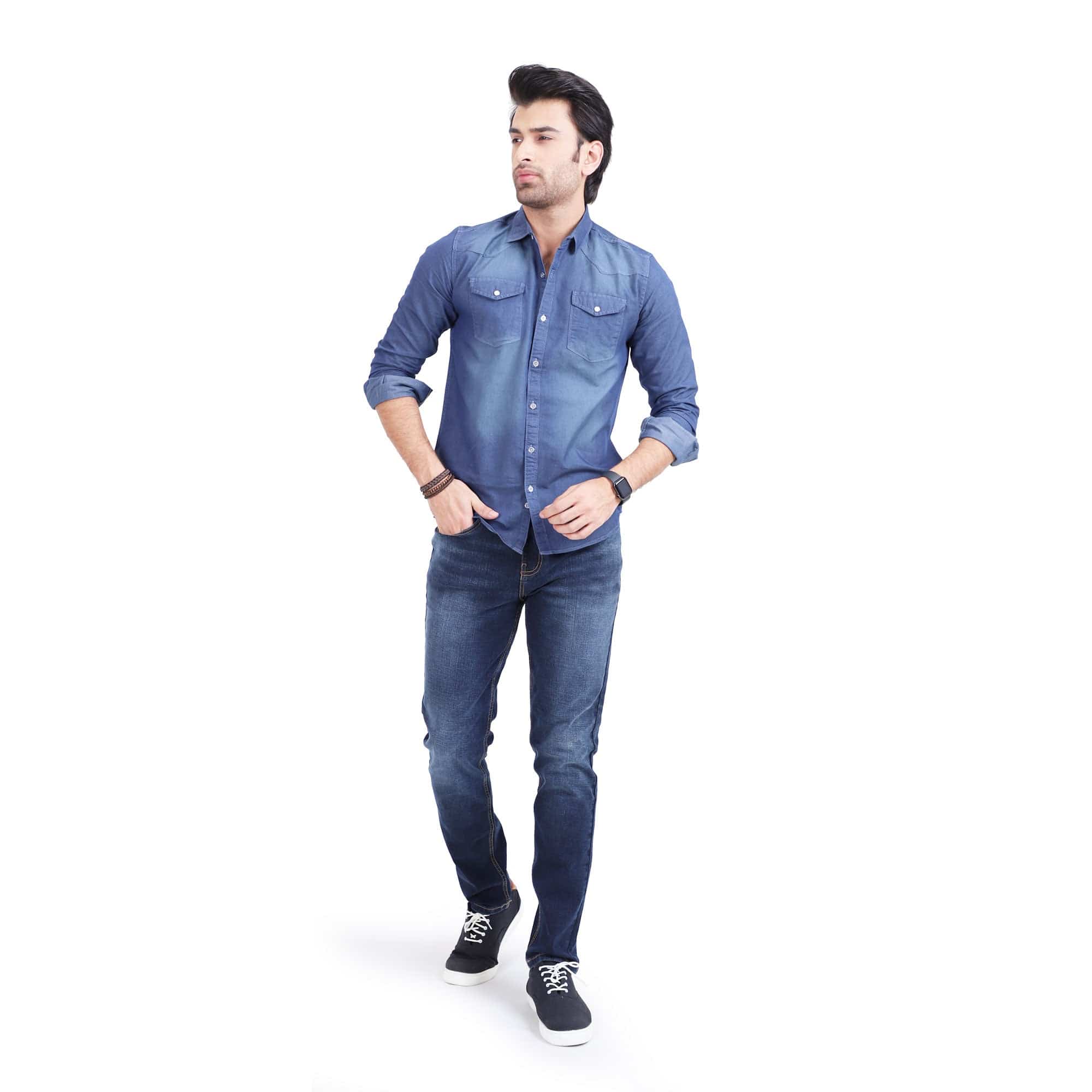 Stone Harbor Men's Casual Shirt Denim / S MEN'S SLIM FIT DENIM CASUAL SHIRT
