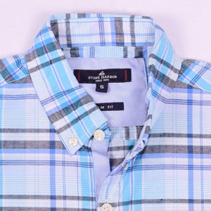 Stone Harbor Men's Casual Shirt Men's Stone Harbor Checkered Sea Blue Casual Shirt