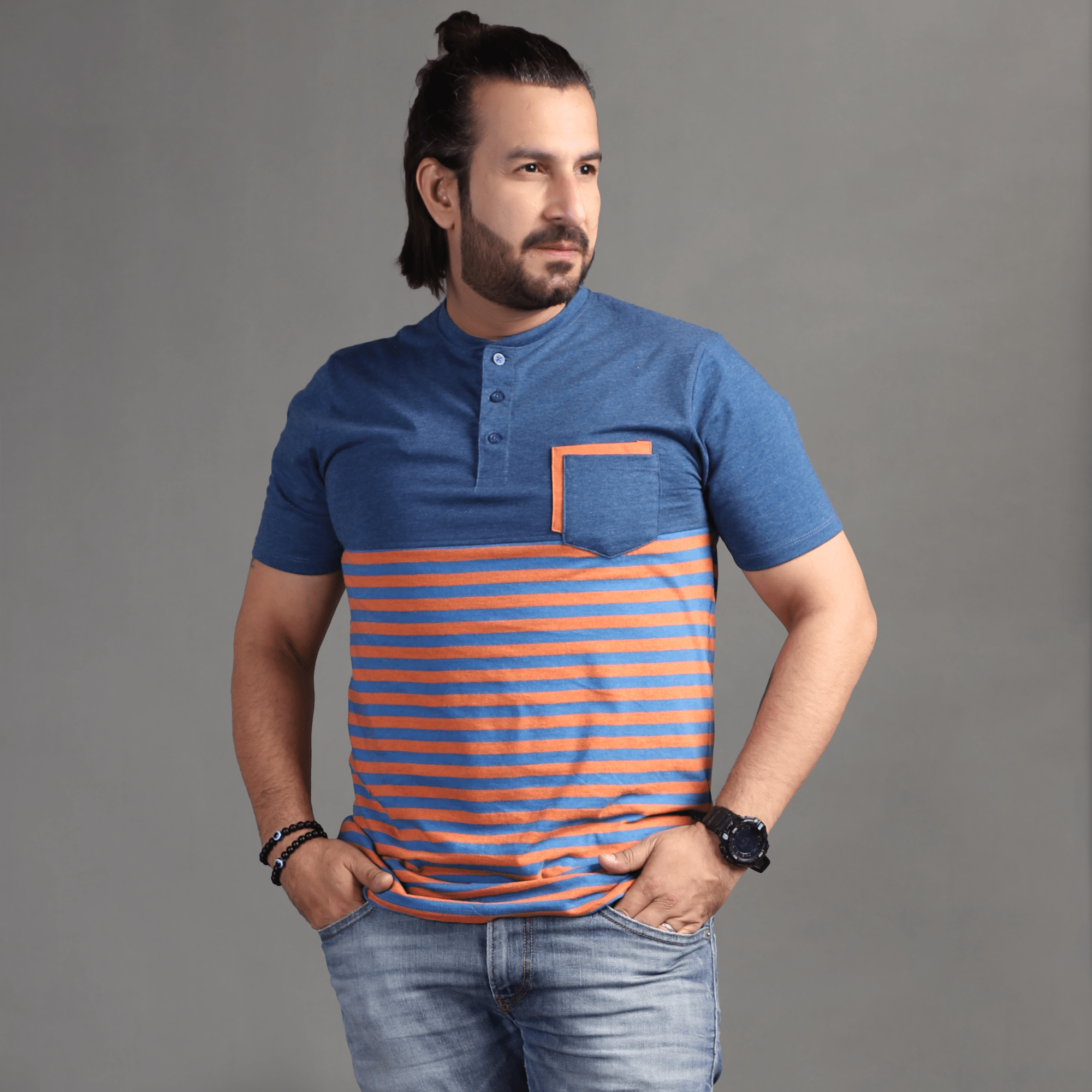 Stone Harbor Men's T-Shirt Blue / Striper / S MEN'S HENELY NECK TRENDY TEE SHIRT