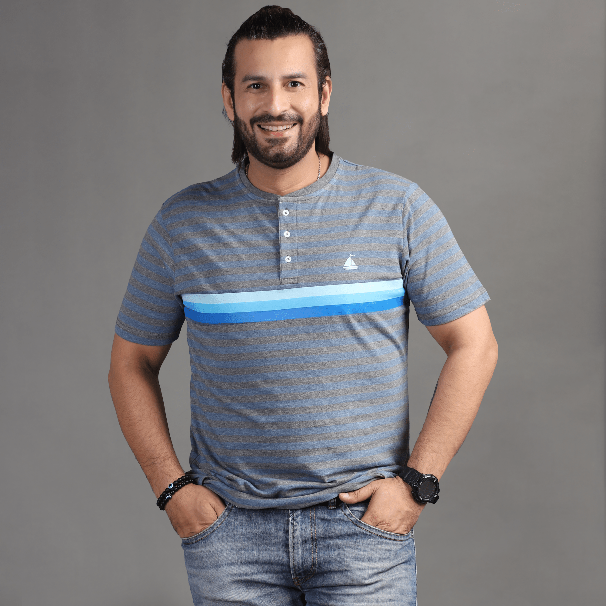 Stone Harbor Men's T-Shirt Striper / S MEN'S MUSCLE FIT HENLEY NECK TEE SHIRT