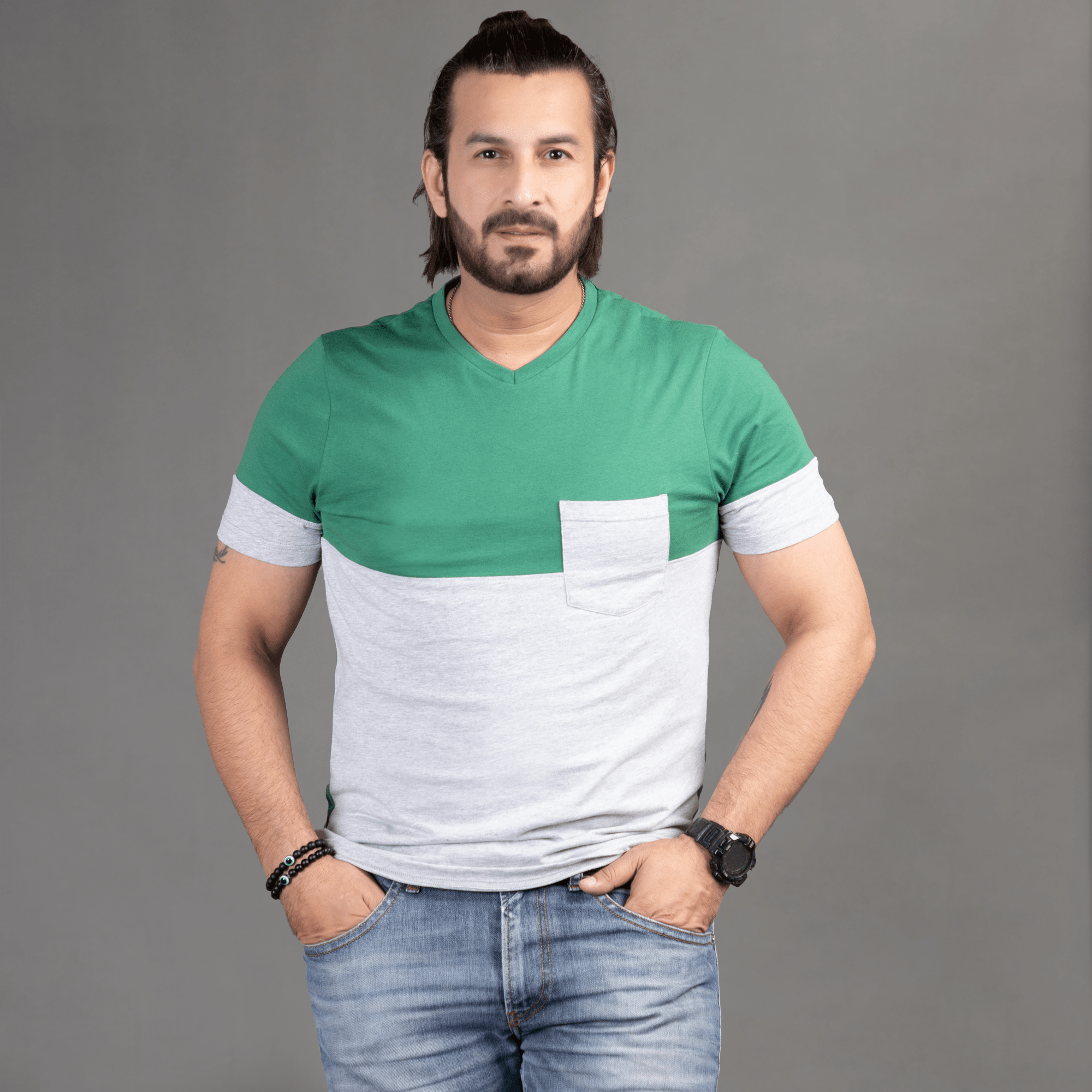 Stone Harbor Men's Tee Shirt Grey / Green / S MEN'S CLASSIC TWO PANELLED SHIRT