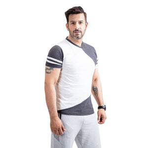 Stone Harbor Men's Tee Shirt White / S MEN'S WHITE PANEL TRENDY TEE SHIRT