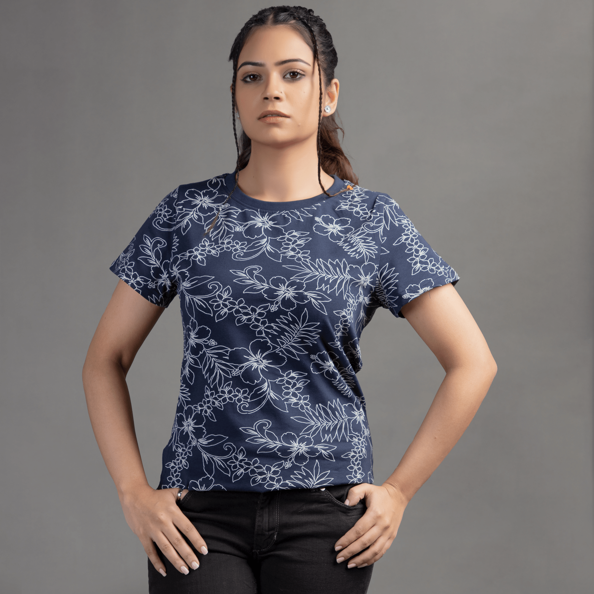 Stone Harbor Women T Shirt Blue / S (10) WOMEN'S SPLASHY FLORAL PRINTED T-SHIRT