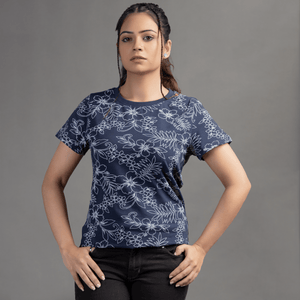 Stone Harbor Women T Shirt Blue / S (10) WOMEN'S SPLASHY FLORAL PRINTED T-SHIRT