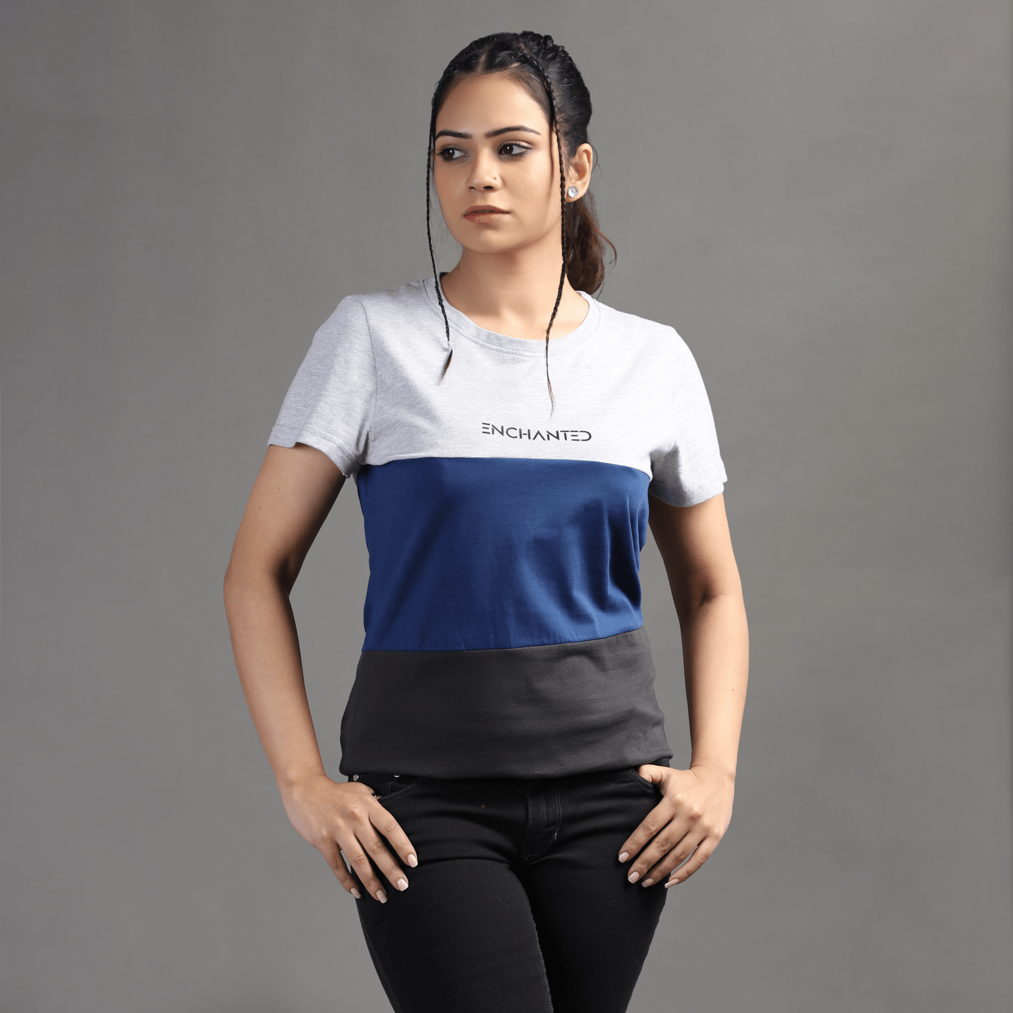 Stone Harbor Women T Shirt Gray/Blue/Charcoal / S (10) WOMEN'S ENCHANTED THREE PANELED TEE SHIRT